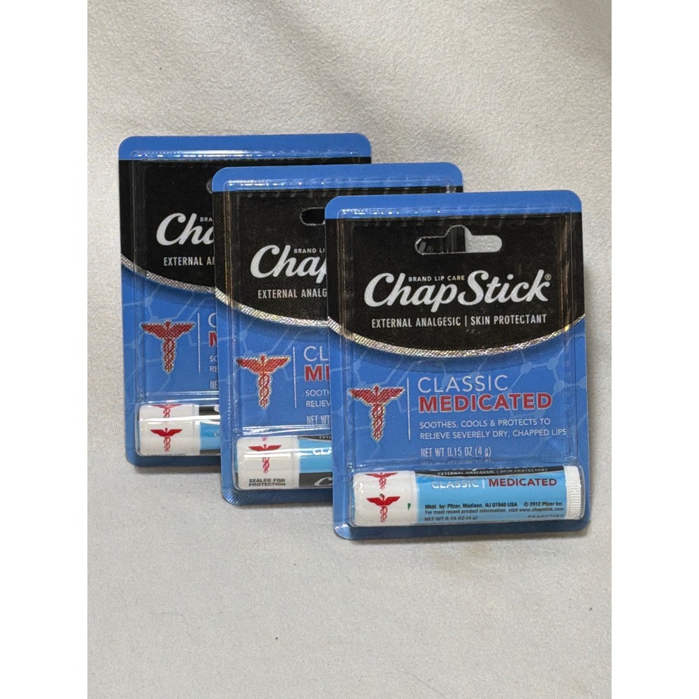 Lot of 3 ChapStick Classic Medicated Lip Balm External Analgesic 0.15oz Tubes